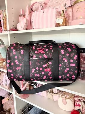 Juicy Couture “Cherry On Top” Black & Pink Cherry Print Duffel Bag